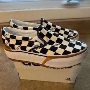 Vans checkered stacked platform slip on
